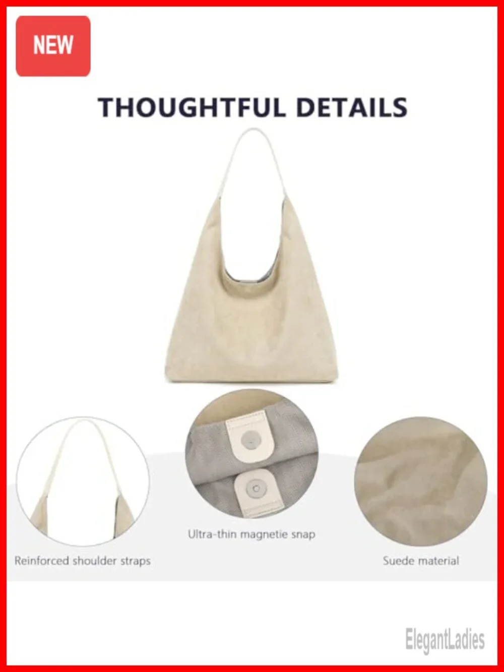 Super Soft Slouchy Hobo Bag, Faux Suede Tote, Large Capacity Work Handbag